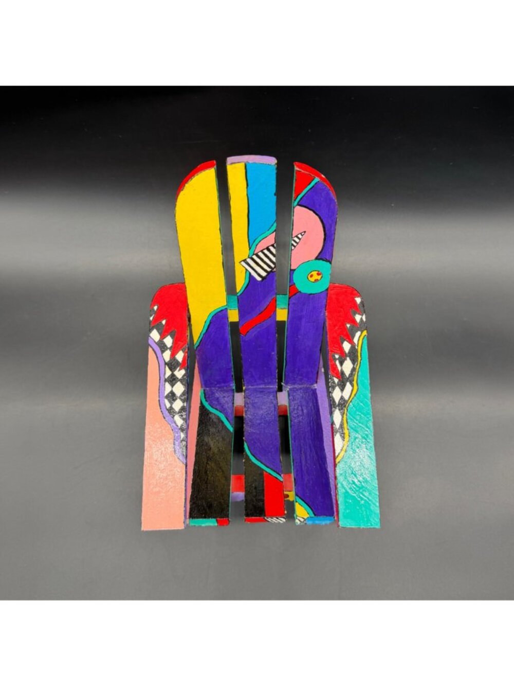 Adirondack Style Chair Doll Miniature 90s Rad Pop Art Abstract Wood Hand Painted - Picture 6 of 15